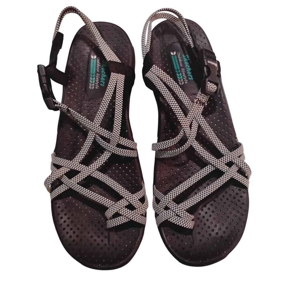 Skechers Outdoor Lifestyle Sandals Womens 10 Black White Strappy Hiking